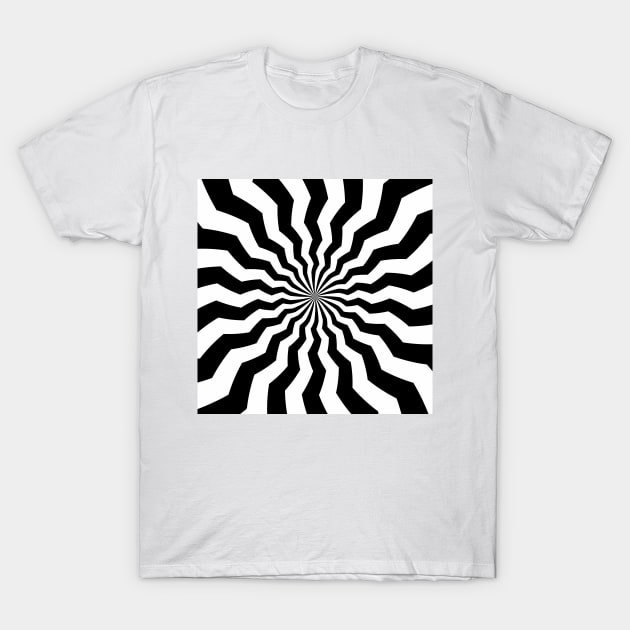 Black and white starburst, radial jagged lines op art T-Shirt by kallyfactory